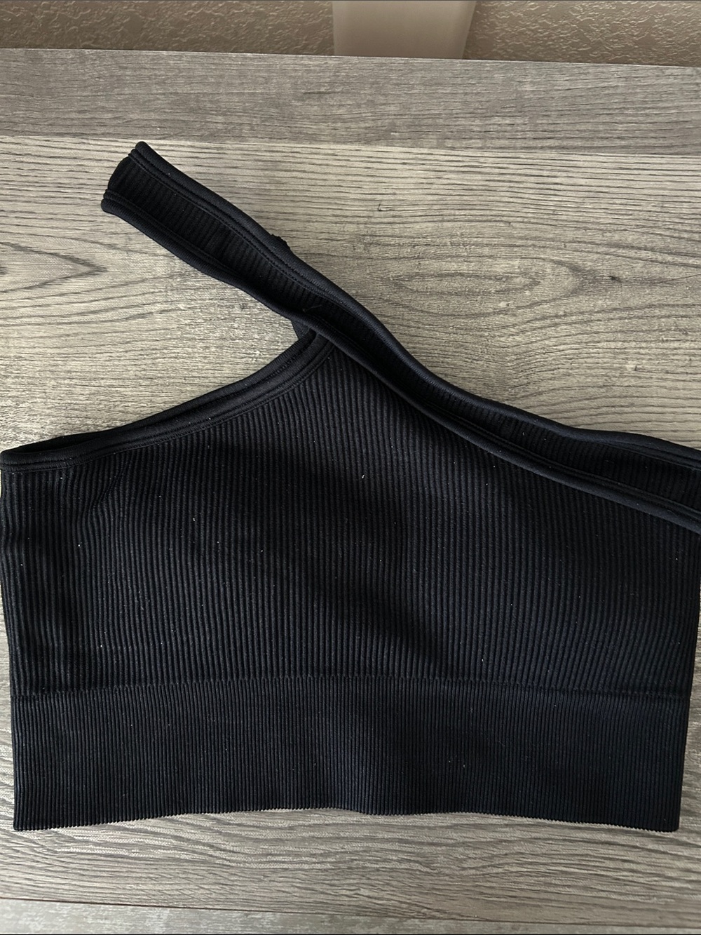 Black One-Shoulder Ribbed Crop Top